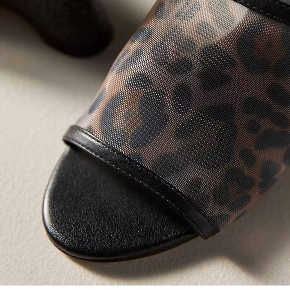 New Anthropology Maeve Mesh Leopard Print Wedge Mules - Black and Brown
